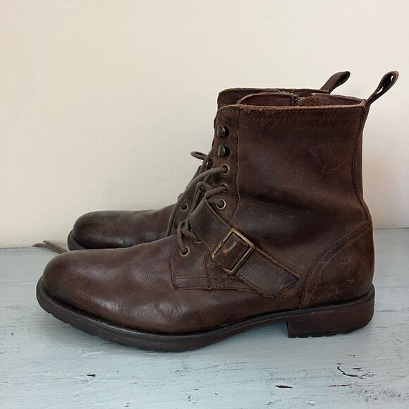 Lavorazione Artigiana Brown Leather Rally Lace Up Buckle Boots | Size 9 main image 7